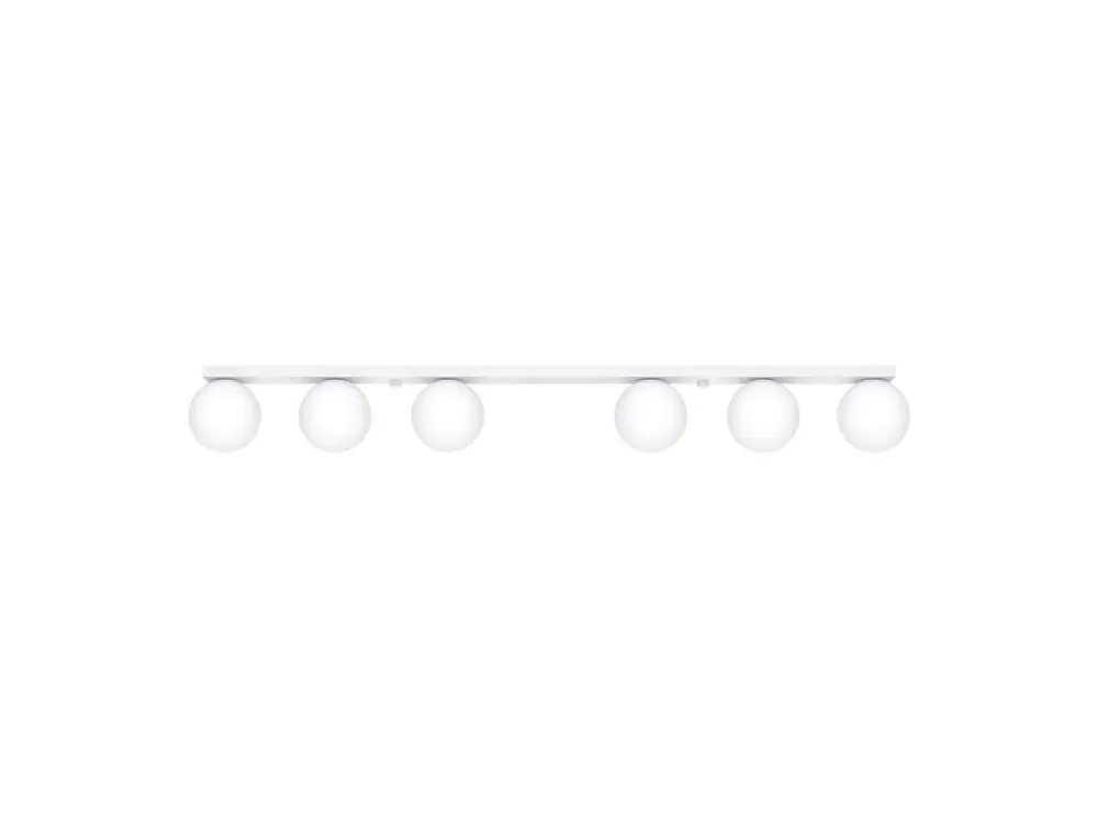 Plafonnier récent en acier / verre - 6 sources lumineuses - L.120 x H.14,5 cm - blanc