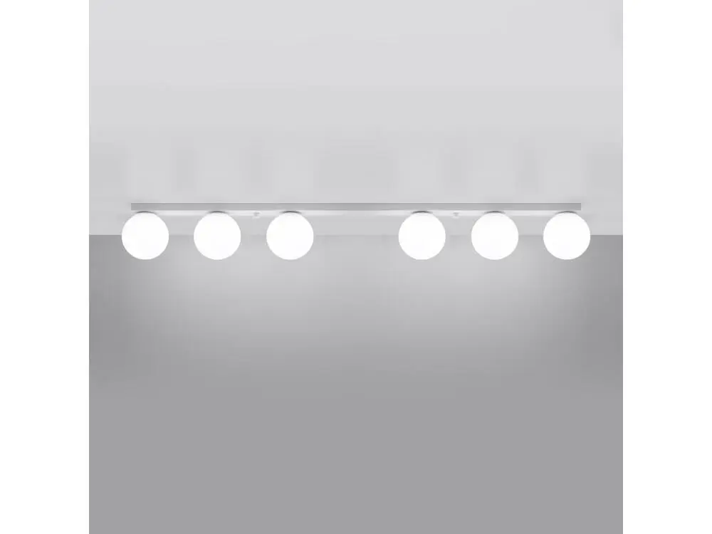 Plafonnier récent en acier / verre - 6 sources lumineuses - L.120 x H.14,5 cm - blanc