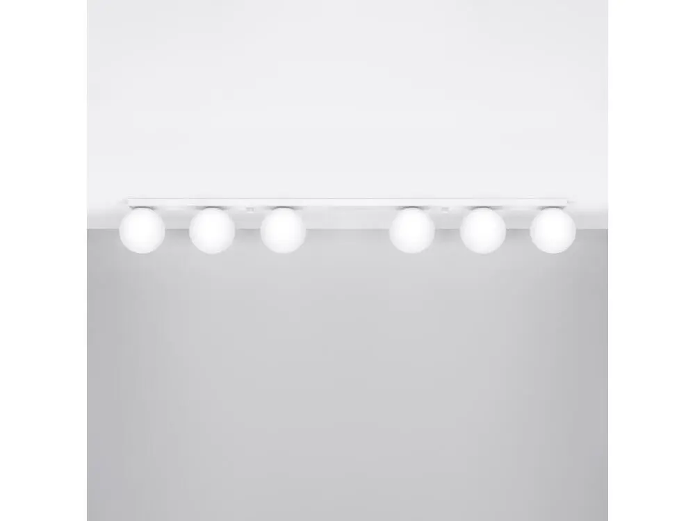 Plafonnier récent en acier / verre - 6 sources lumineuses - L.120 x H.14,5 cm - blanc