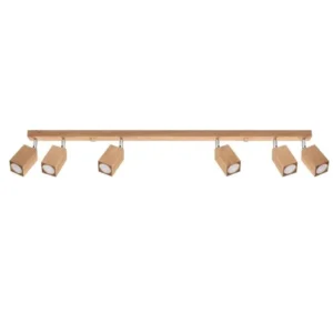 Plafonnier scandinave en bois - 6 sources lumineuses - L.120 x H.20 cm - chêne