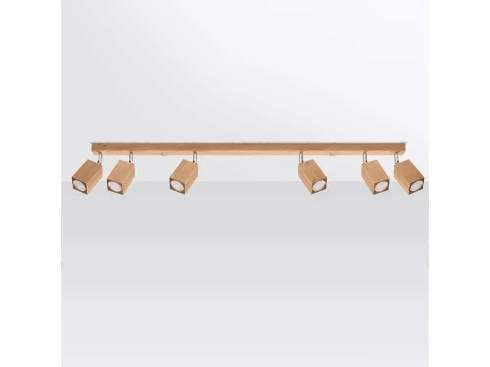 Plafonnier scandinave en bois - 6 sources lumineuses - L.120 x H.20 cm - chêne