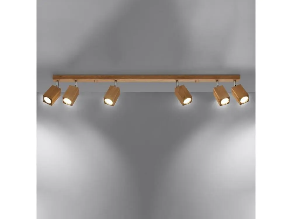 Plafonnier scandinave en bois - 6 sources lumineuses - L.120 x H.20 cm - chêne