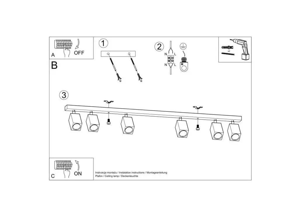 Plafonnier scandinave en bois - 6 sources lumineuses - L.120 x H.20 cm - chêne
