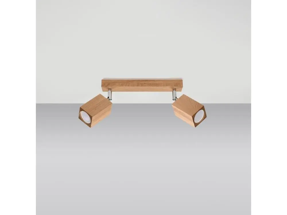 Plafonnier scandinave en bois - 2 sources lumineuses - L.30 x H.20 cm - chêne