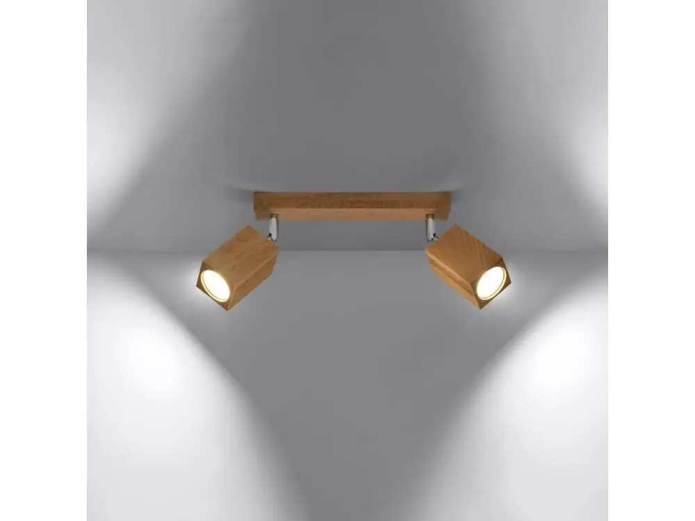 Plafonnier scandinave en bois - 2 sources lumineuses - L.30 x H.20 cm - chêne
