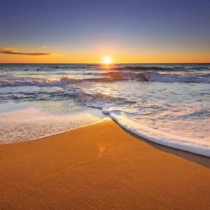 Toile de fond de Coucher de soleil d'été plage ciel bleu océ HJ05414