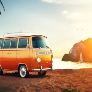 Toile de fond de vacances d'été océ voiture de plage HJ05415