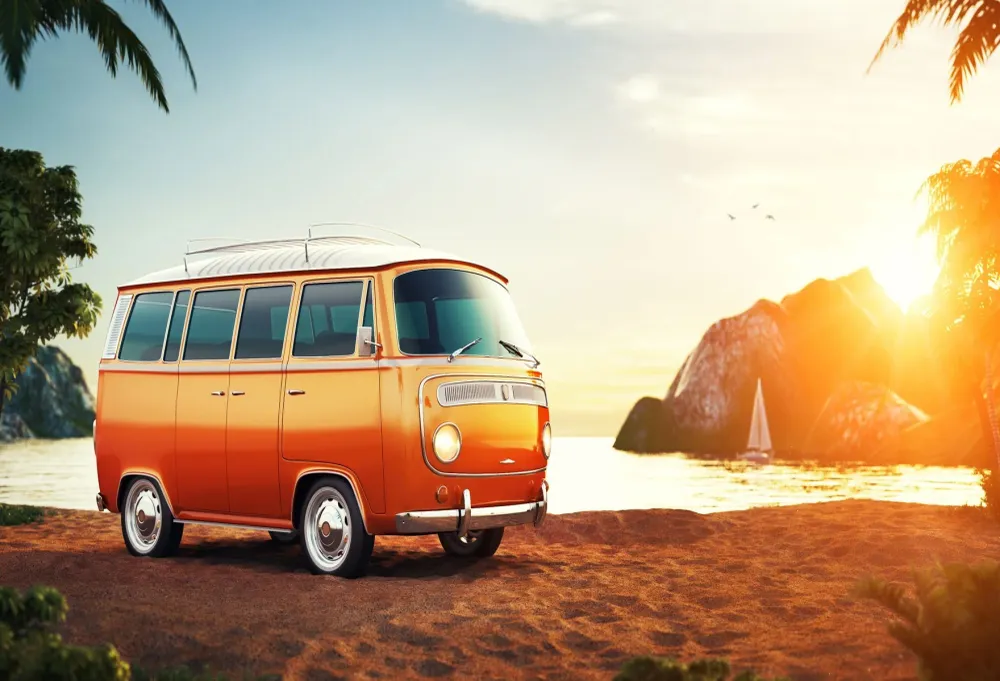 Toile de fond de vacances d'été océ voiture de plage HJ05415