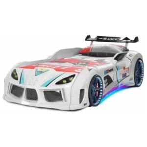 Amortisseur arrière Lit voiture turbo V8 blanc à Led 90x190