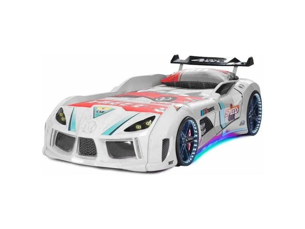 Amortisseur arrière Lit voiture turbo V8 blanc à Led 90x190