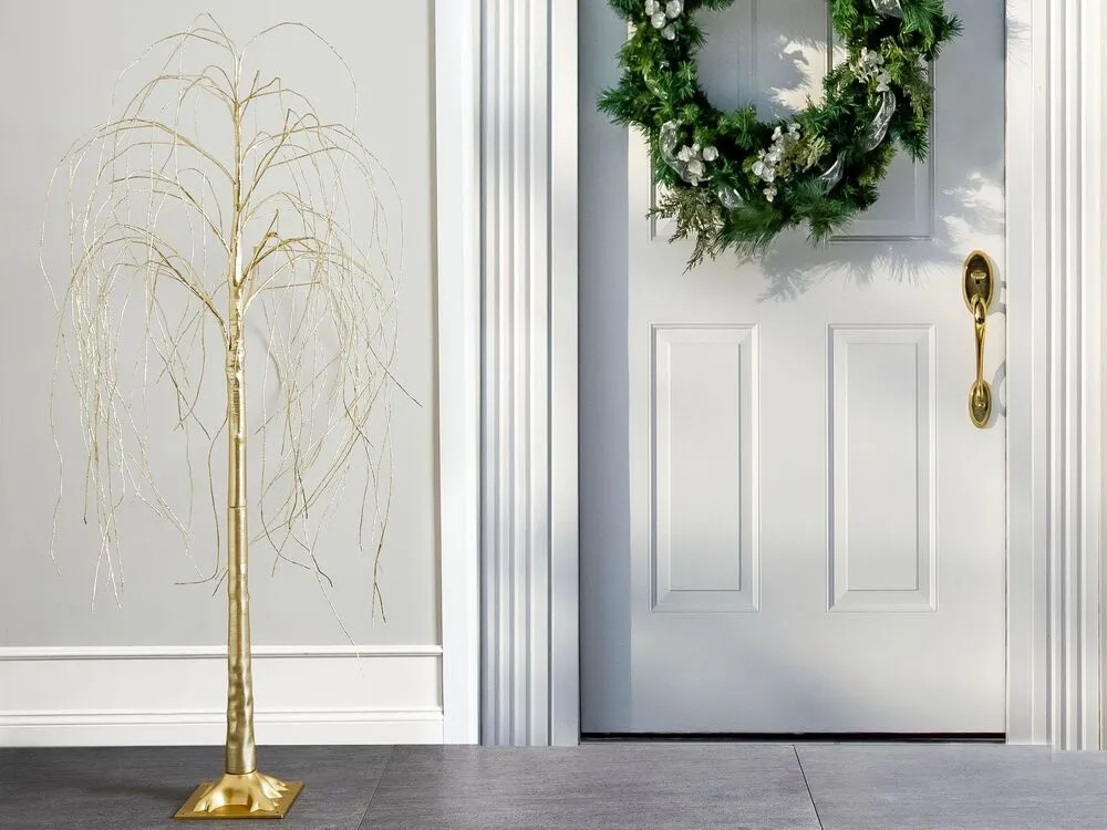 Arbre décoratif LED d'extérieur 180 cm doré BALIONI avec rivets de maillon