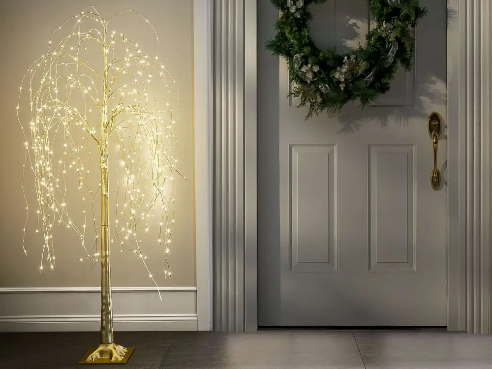 Arbre décoratif LED d'extérieur 180 cm doré BALIONI avec rivets de maillon