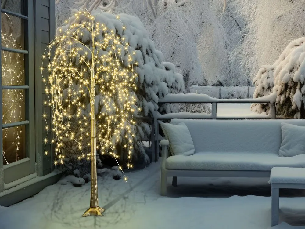 Arbre décoratif LED d'extérieur 180 cm doré BALIONI avec rivets de maillon