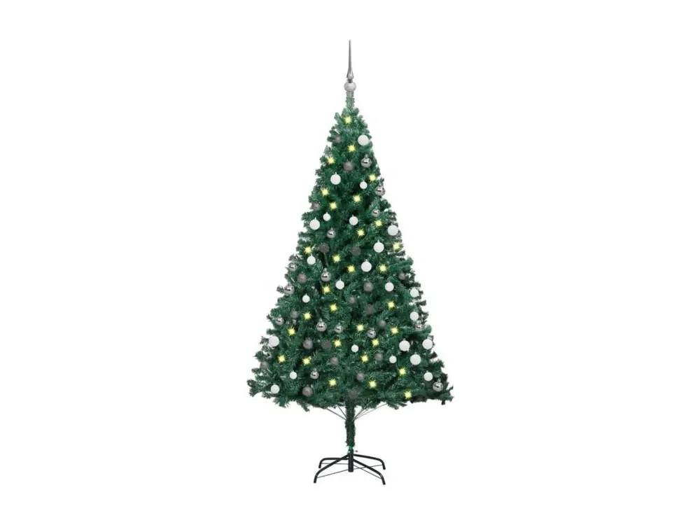 Arbre de Noël artificiel avec LED et boules Vert 180 cm VINYLE pour usage intensif