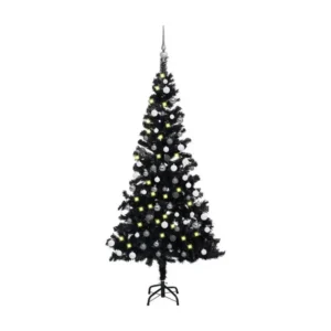 Arbre de Noël artificiel avec LED et boules Noir 180 cm VINYLE pour usage intensif