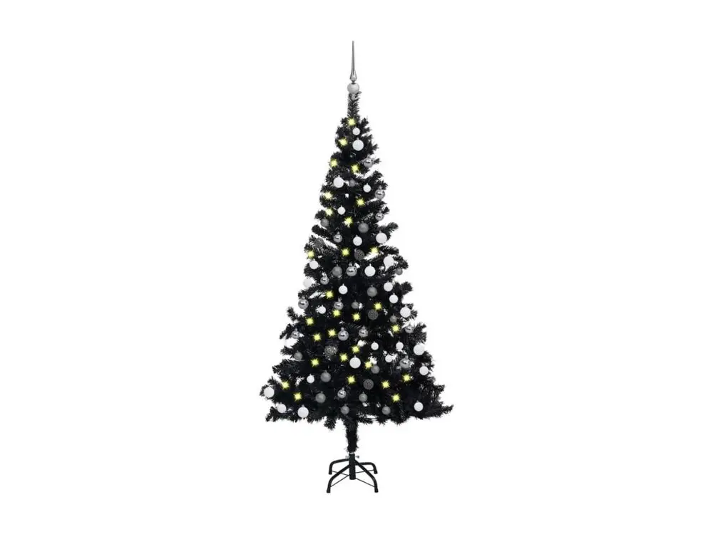 Arbre de Noël artificiel avec LED et boules Noir 180 cm VINYLE pour usage intensif