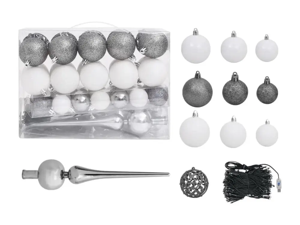 Arbre de Noël artificiel avec LED et boules Noir 180 cm VINYLE pour usage intensif
