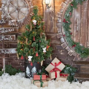 Certifié OEM Toile de Fond de Cadeaux d'Arbre de Noël de Porte en Bois pour Noël Gx-1065
