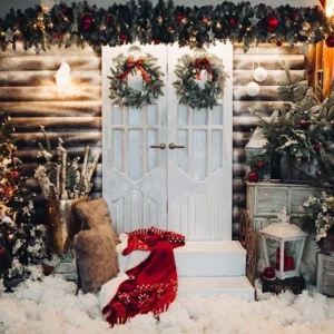 Certifié OEM Toile de Fond de Porte Blanche Arbres de Noël pour Décoration Gx-1055