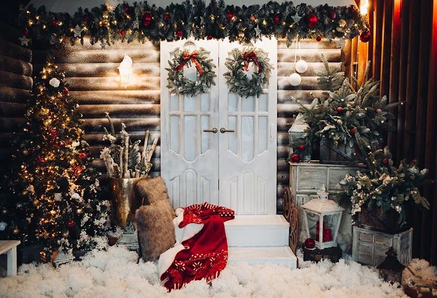 Certifié OEM Toile de Fond de Porte Blanche Arbres de Noël pour Décoration Gx-1055