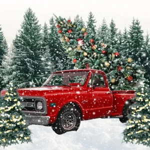Chaîne de transmission Toile de fond d'arbres de Noël de camion rouge pour la photographie D855