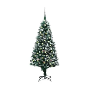 Échappement complet Arbre de Noël artificiel LED et boules et pommes de pin 180 cm