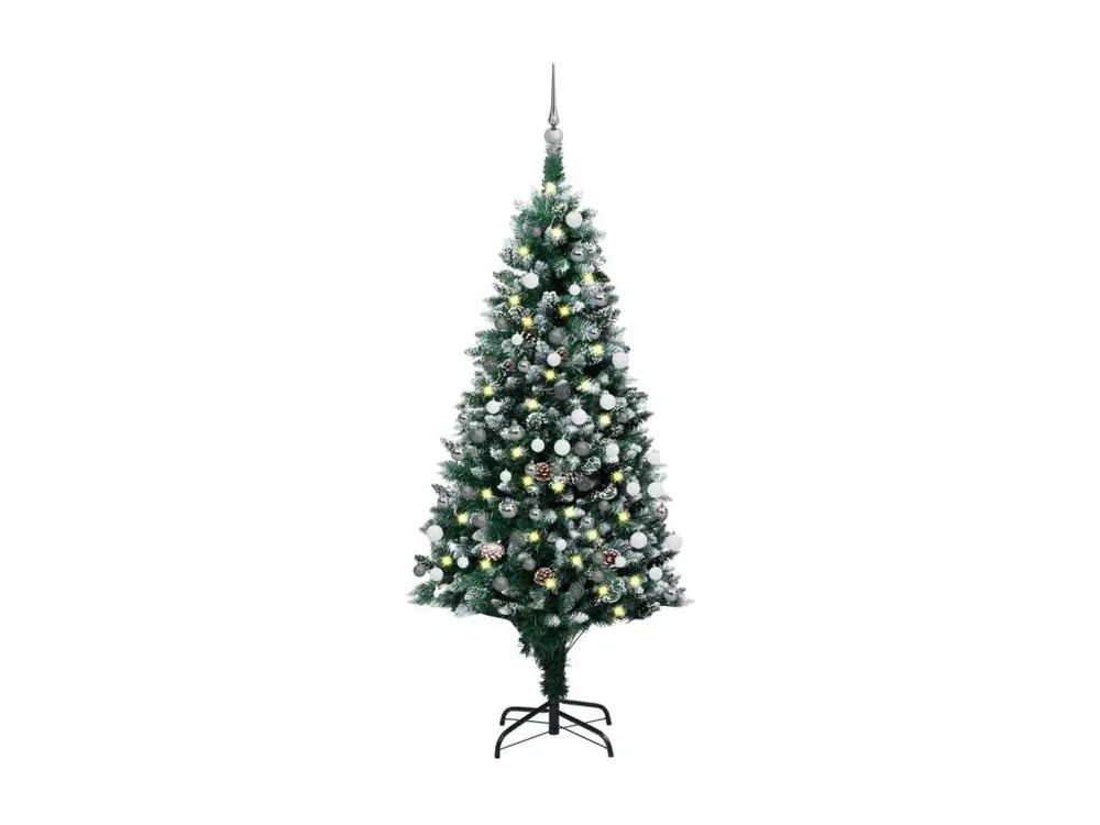 Échappement complet Arbre de Noël artificiel LED et boules et pommes de pin 180 cm
