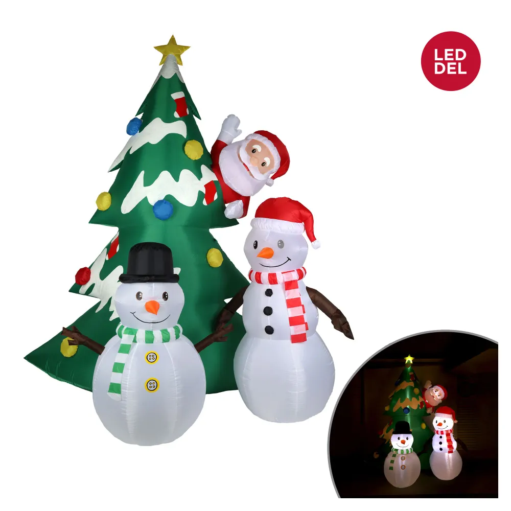 Disque de frein perforé Sapin de Noël gonflable illuminé par DEL avec Père Noël et 2 bonhommes de neige, 10'