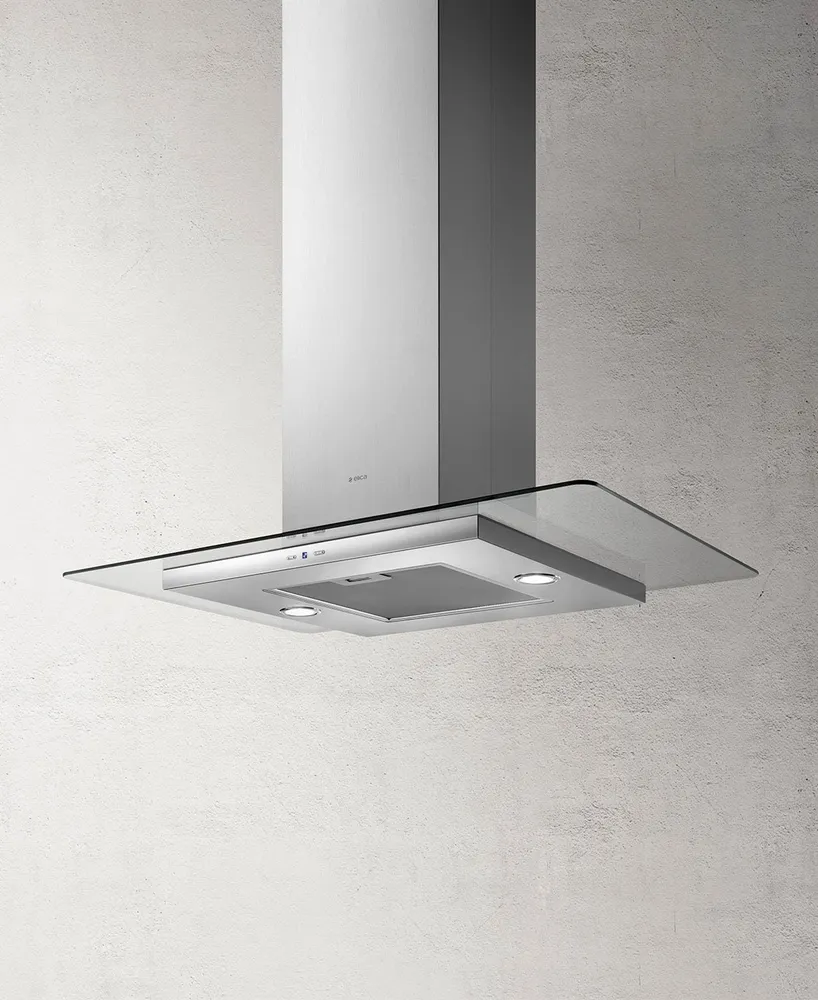 Elica 90cm Flat Glass Island Cooker-Hood/Extractor Argenté avec rivets de maillon