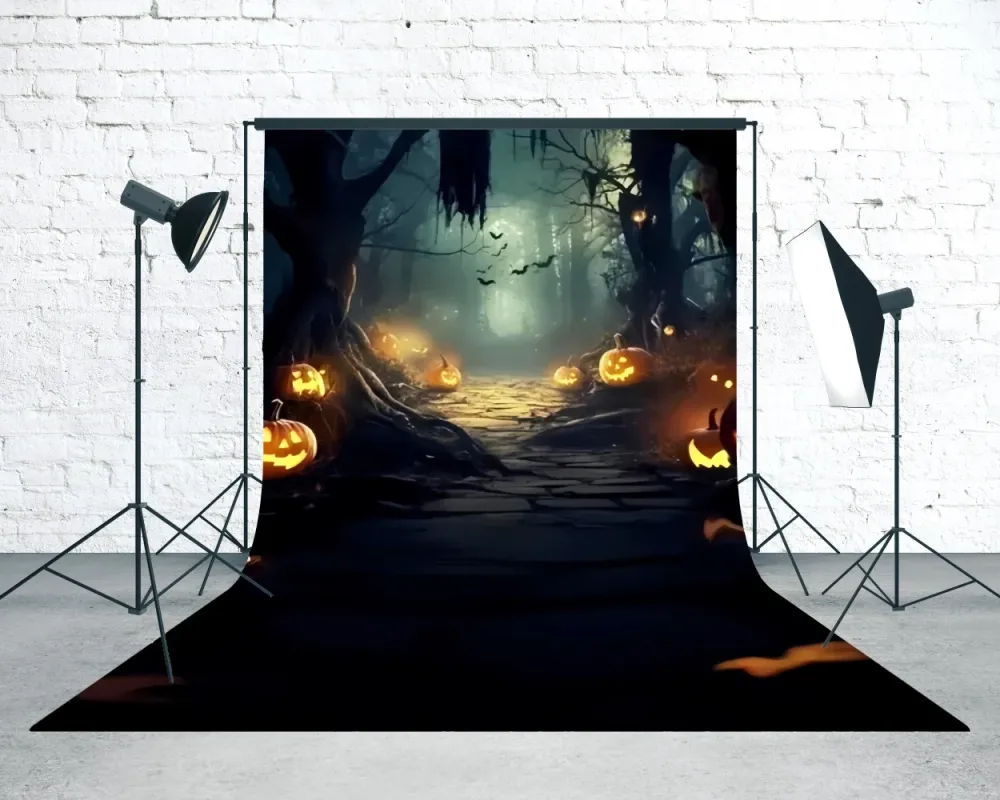 Filtre à air sport Toile de fond Sweep Halloween Photo Chemin de Citrouilles Minuit TWW6-74