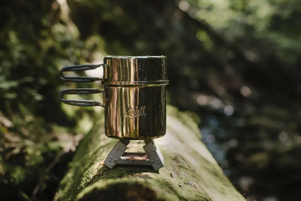 Indicateur de capacité de casserole en acier inoxydable de marque ESBIT pour le chauffage de l'eau en camping avec rivets...