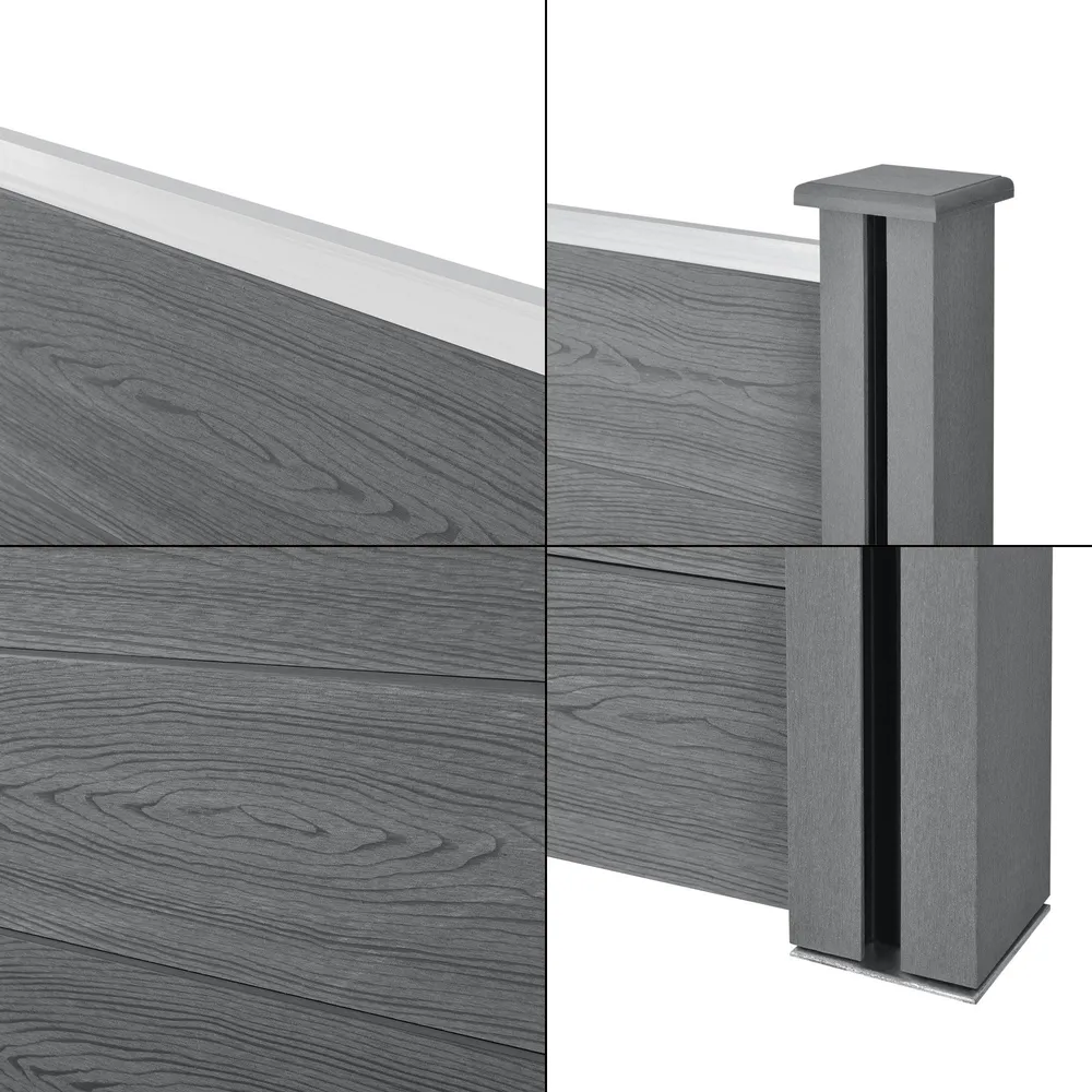 Kit embrayage Clôture brise vue brise vent bois composite (WPC) 183 x 705 cm gris 03_0001451