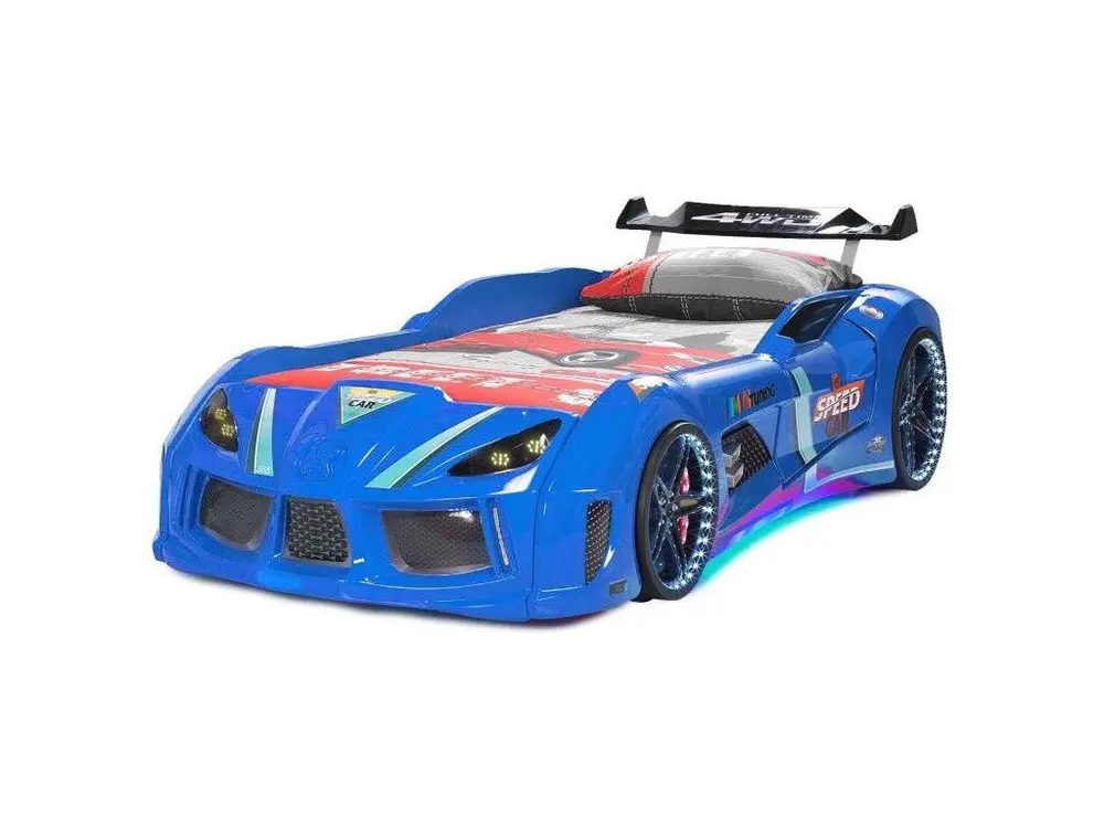 Lit voiture turbo V8 bleu à Led 90x190 pour quads utilitaires