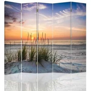 Paravent de l'herbe sur la plage 5 volets - 180 x 180 cm - 2 faces R° V° + rotation 360° - 520