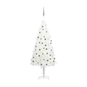 Plaquette de frein moto Arbre de Noël artificiel avec LED et boules Blanc 180 cm