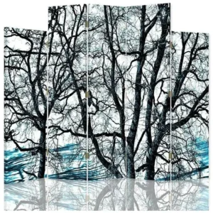 Pneu tout-terrain quad Paravent les branches d'arbres 1 5 volets - 180 x 180 cm - 1 face déco, 1 face noir