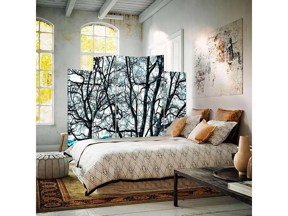 Pneu tout-terrain quad Paravent les branches d'arbres 1 5 volets - 180 x 180 cm - 1 face déco, 1 face noir