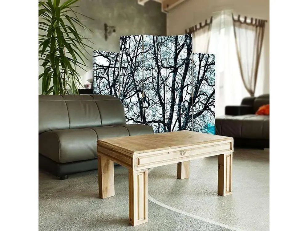 Pneu tout-terrain quad Paravent les branches d'arbres 1 5 volets - 180 x 180 cm - 1 face déco, 1 face noir