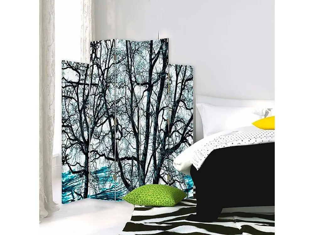 Pneu tout-terrain quad Paravent les branches d'arbres 1 5 volets - 180 x 180 cm - 1 face déco, 1 face noir
