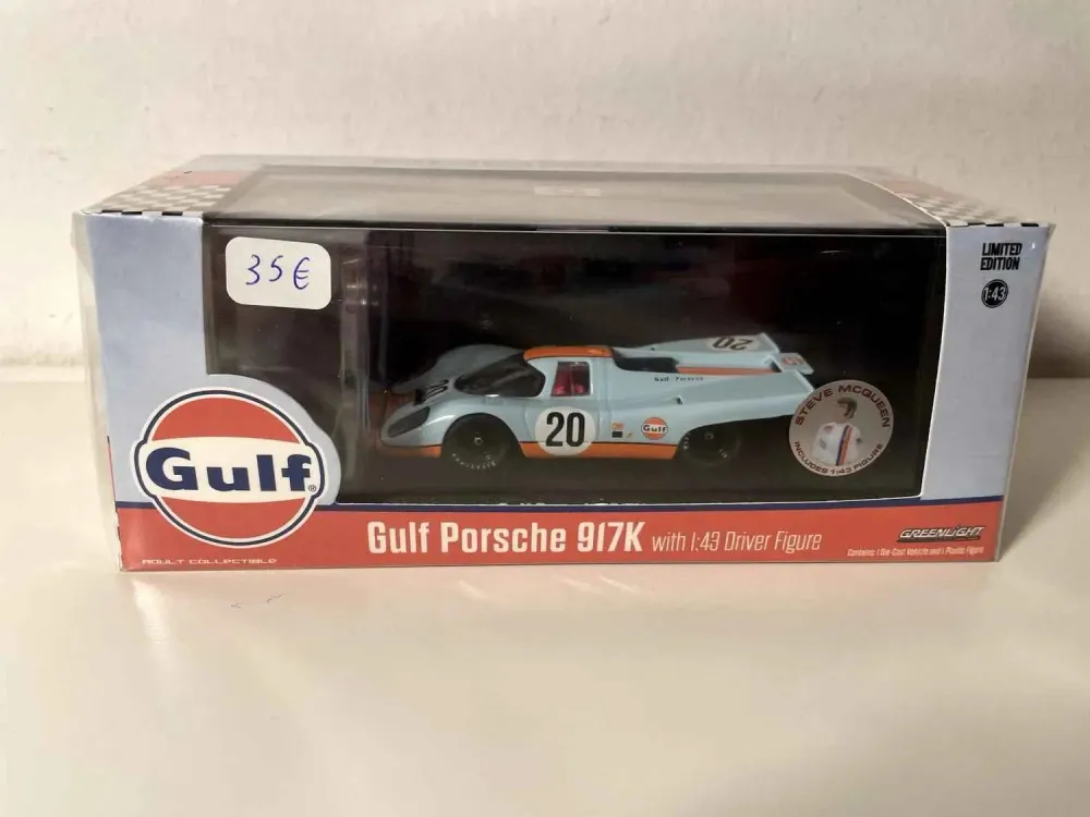 Porsche 917K aux couleurs de GULF (bleue et orange) - voiture de Steve McQueen aux 24 heures du Mans en acier inoxydable