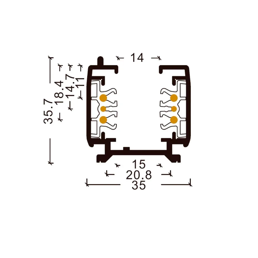 Rail DALI triphasé pour projecteurs LED de 1 mètre avec joints neufs