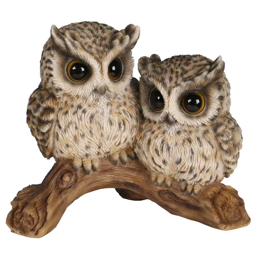 Statue en résine - Couple bébés hibou - 18cm avec notice de montage