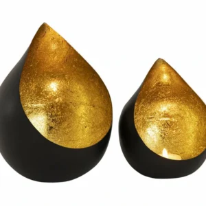 Svj bougeoir photophore gould - 14x14x18 cm - métal - l'or - set de 2 avec rivets de maillon