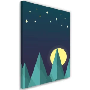 Tableau paysage forestier géométrique avec des étoiles - 60 x 90 cm