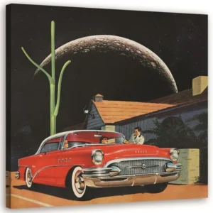 Tableau voiture rouge et la lune - 60 x 60 cm