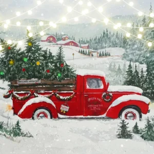 Toile de Fond d'arbre de êt Enneigée de Camion Rouge de Noël M6-148