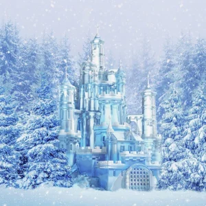 Toile de fond d'hiver du château de glace magique du pays des merveilles D852
