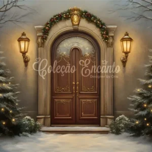 Toile de fond Noël Arbre Nuit Enneigée Entrée Vieux style par Magali