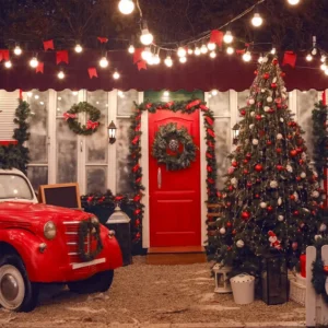 Toile de Fond de Photographie de Voiture Rouge Arbre de Noël M6-142