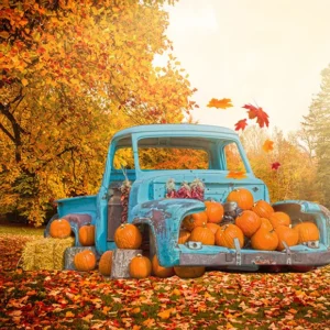 Toile de fond de récolte de camion de citrouille de êt d'automne D862